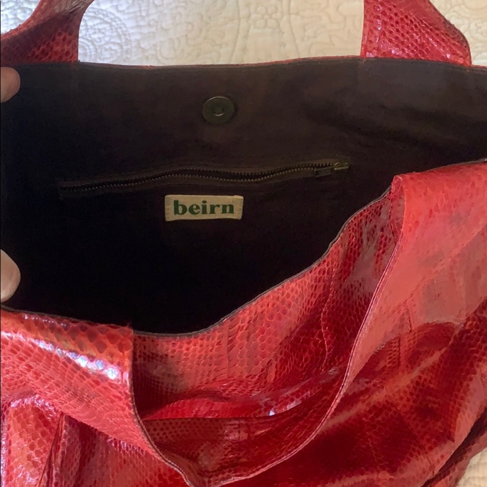 Red large snakeskin bag